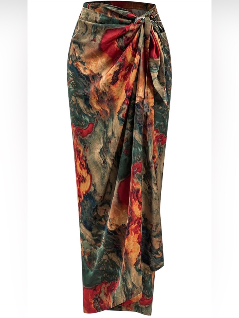 Tie-Waist Marble Print Sarong Cover-Up in Multi-Color